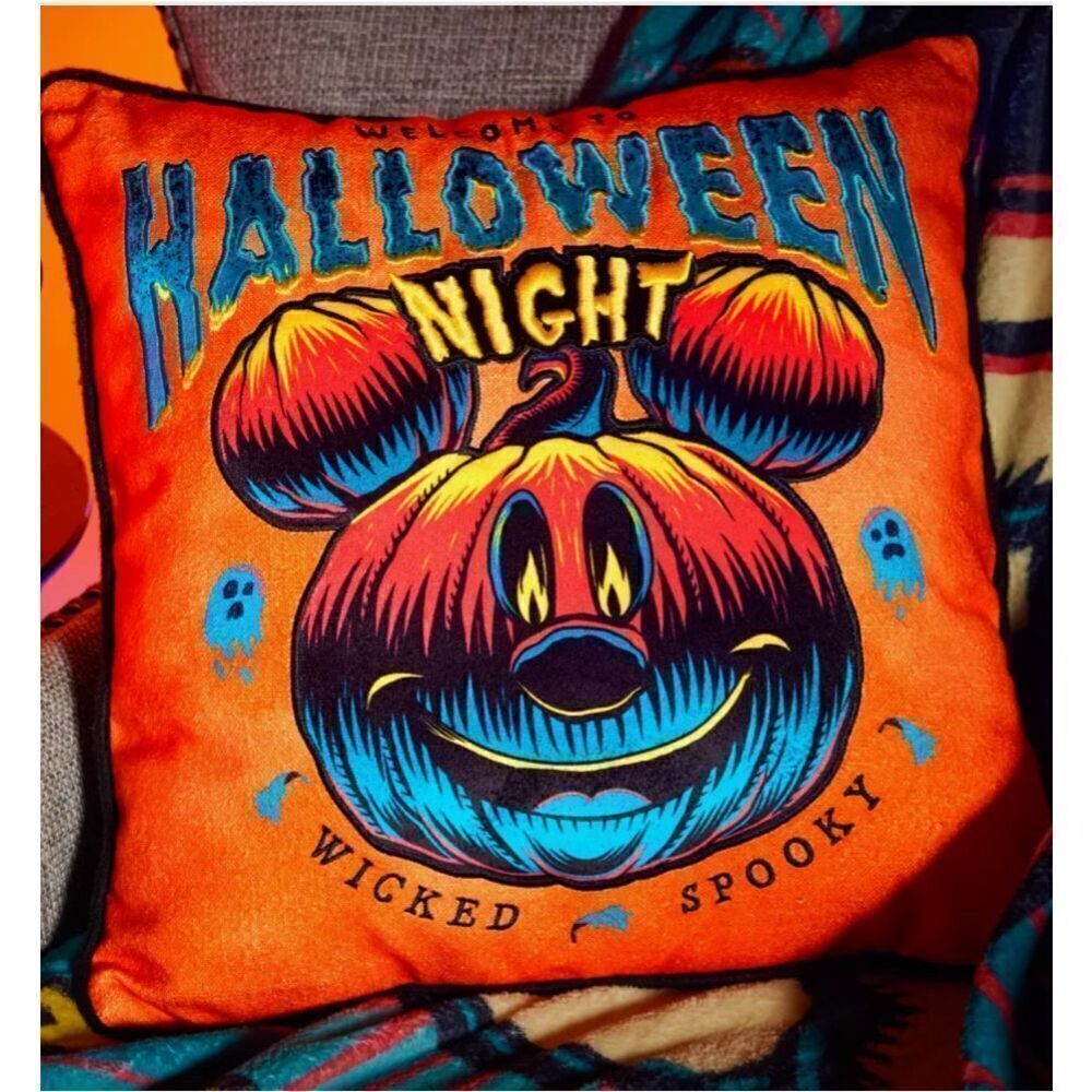 Disney Parks Mickey Mouse Halloween Night Jack-o'-Lantern Orange & Black Pillow